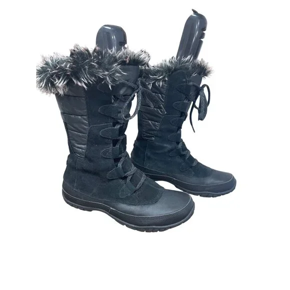 NorthFace Primaloft Womans Black Insulated fur lined winter boots Sz 9 SKU 9569 - Picture 3 of 12